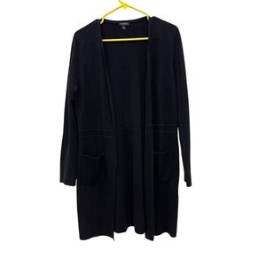 Talbots Open Front Long Sleeve Cardigan Black Pockets Casual Womens Medium